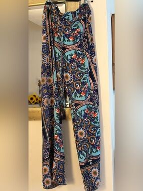 Angie Teal & Navy Floral Paisley Wide-Leg Pants